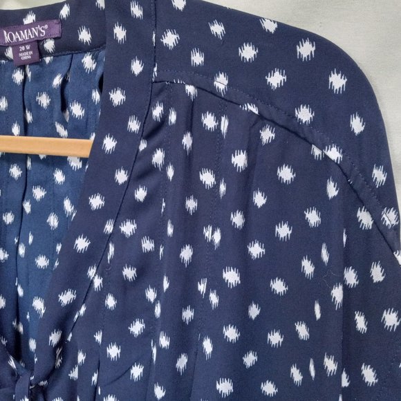 Roman's Blue/White Pleated A-Line Blouse With Tie at Neck Womans 20W (T-217) - Picture 8 of 12